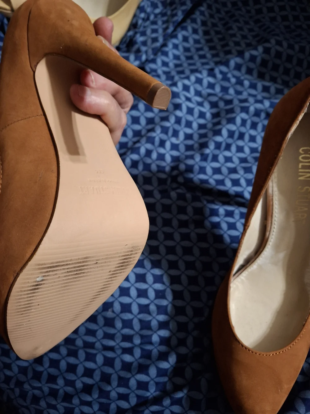 Colin Stuart Cognac Brown Pointed Toe Suede High Heel Pumps